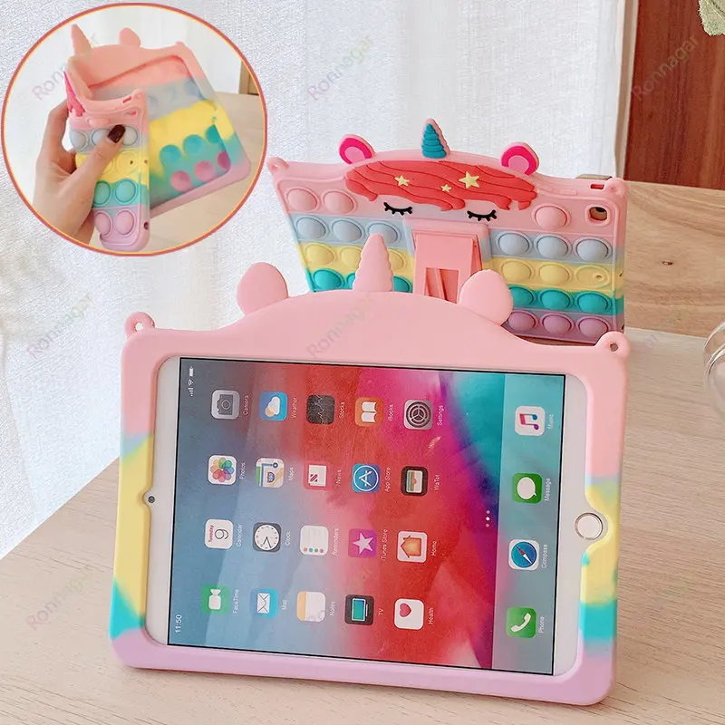 

Unicorn Funda Case for iPad 10th Gen iPad 9th/8/7 Gen Air5 Air 4 Pro 9.7 6th 5th 4th Mini 6 Cover Cute Pop Push Bubble Kickstand