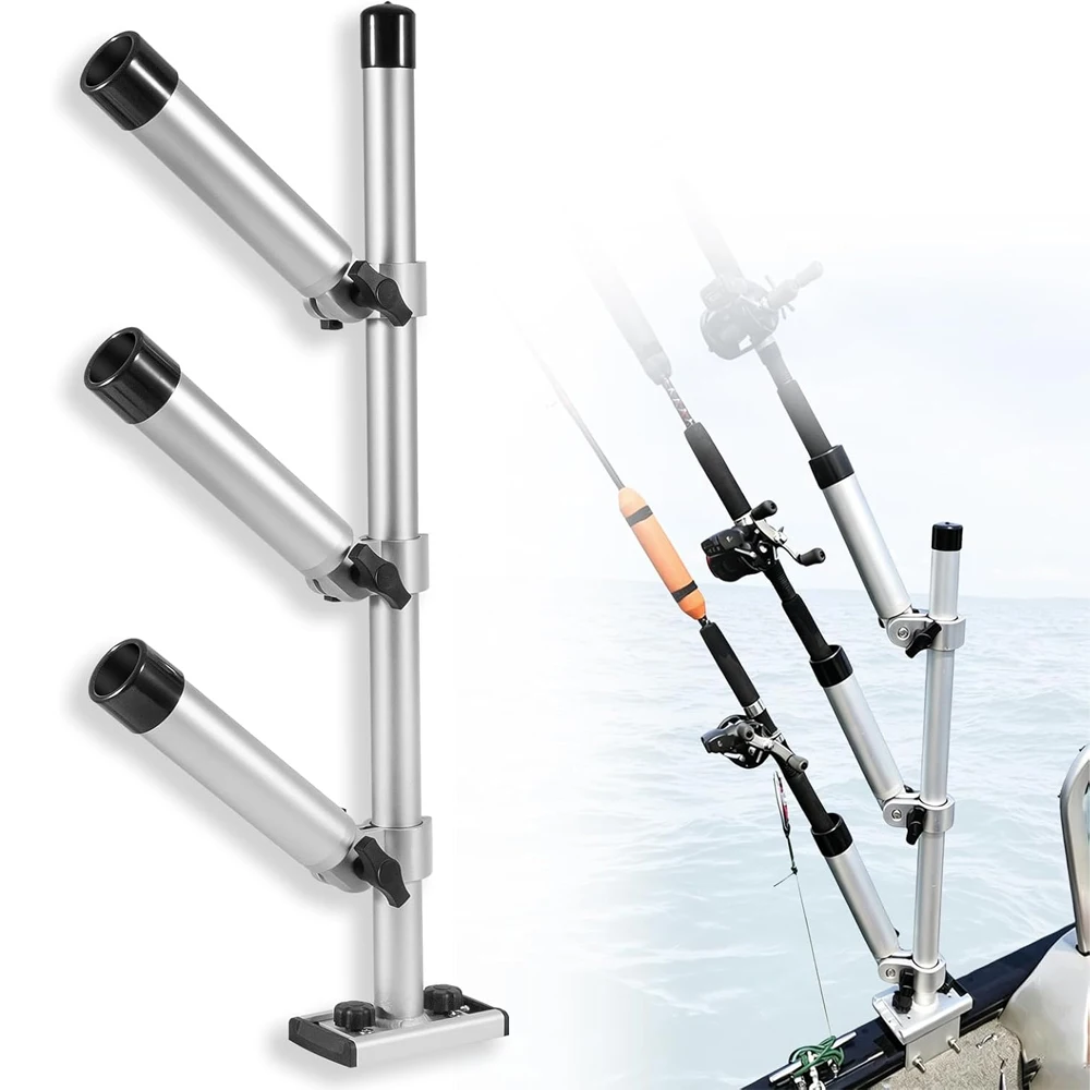 Aluminum Trolling Rod Holder Tree – 3 Rod Adjustable Fishing Rod Holder Tree for Boat, 360° Rotation & 180° Tilt