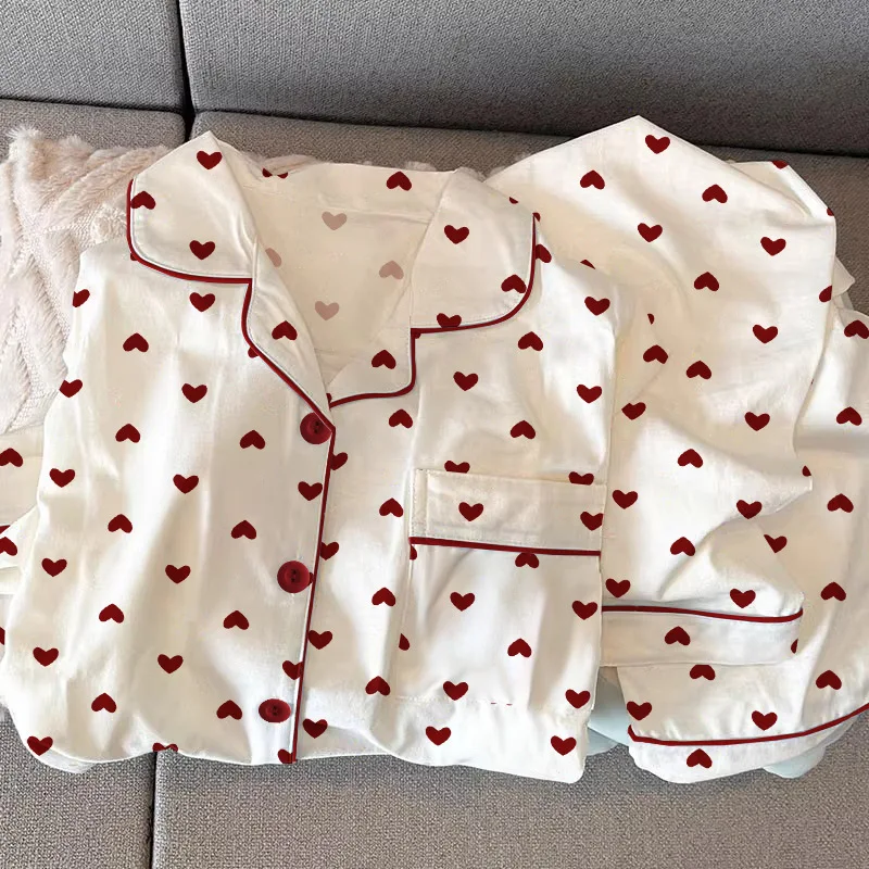Sweet and Comfortable Pajama Set for Women, Featuring Four-season Long-sleeved Long Pants and Casual Home Wear.