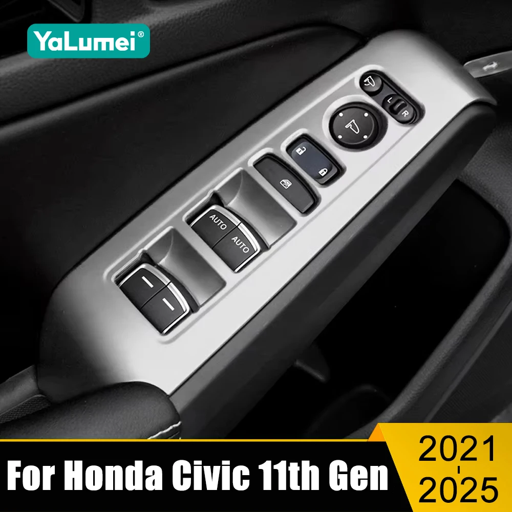 

For Honda Civic 11th Gen 2021 2022 2023 2024 2025 ABS Car Door Window Glass Switch Buttons Handle Bowl Frame Covers Sticker Trim