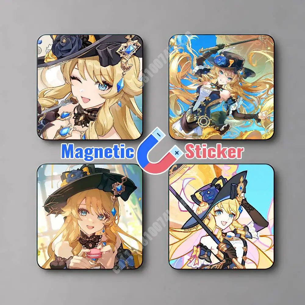 Genshin Impact Navia Magnetic Sticker Reflective Fridge Decal for Metal Surfaces Magnet Sign