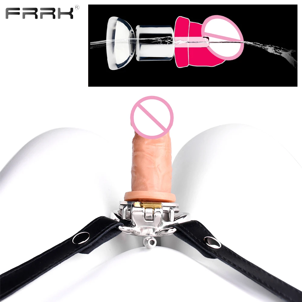 FRRK Negative Urethral Chastity Belt with Silicone Dildo for Male 요도 Metal Penis Ring Femboy Cock Lock DIY Removable Adults Toys