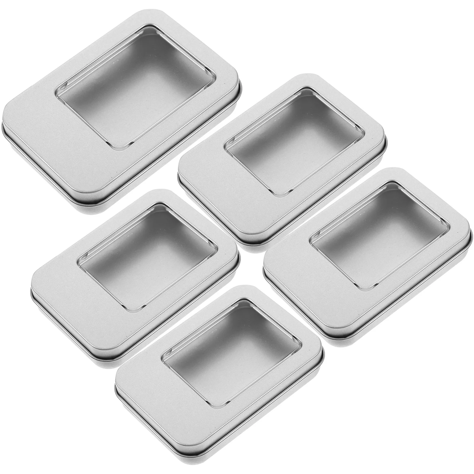 

5Pcs Small Tinplate Storage Boxes Clear Window Rectangle Candy Gift Packaging Boxes Tinplate Containers Small Jewelry Trinket