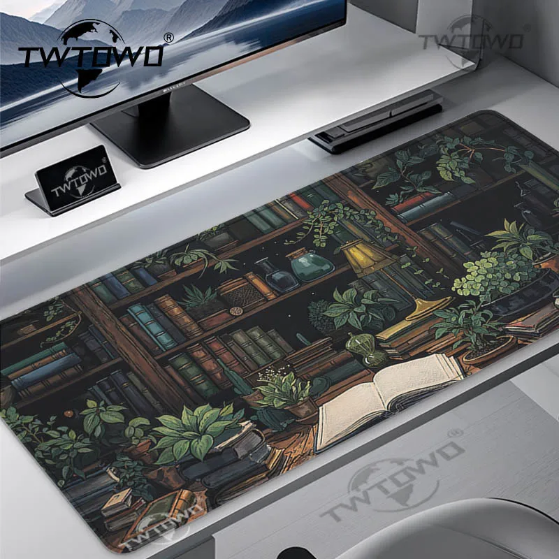 Mouse Pad Green Plant Bookshelf Gamer XL Large Mousepad XXL keyboard pad Non-Slip Carpet Office Gaming laptop Table Mat