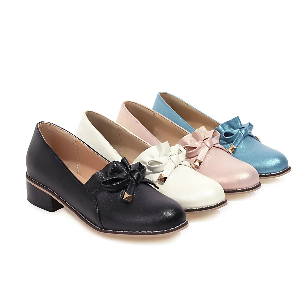 Damen süße Bowknot Lolita Stil Perlen glanz Low-Heel Schuhe-College britische Wohnung einfache elegante Mode Pumps japanische jk