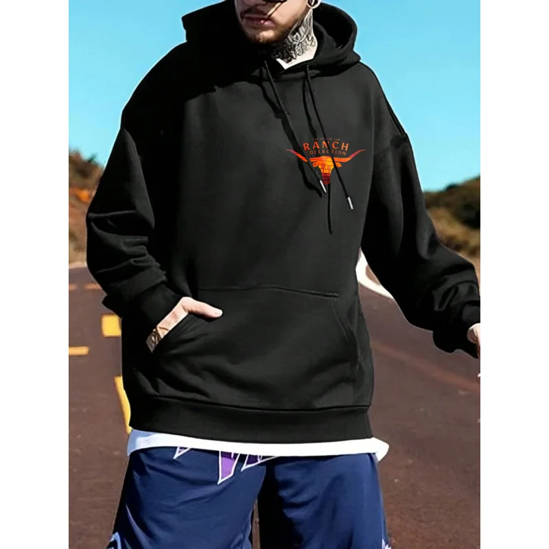 هوديي رجالي Black Ranch Collection Longhorn Bull Print عالي الجودة من القطن كاجوال ملابس الشارع الشهير في الهواء الطلق #2