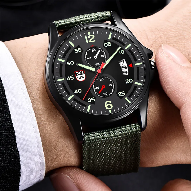 Students XINEW Brand Watches Men Fashion Casual Nylon Band Sports Military Date Quartz Wrist Watch Black Relogio Masculino 2024