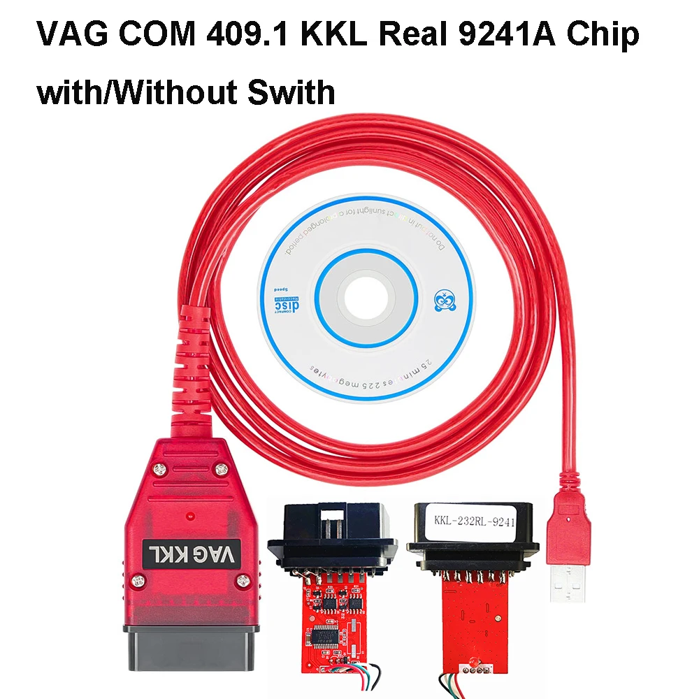 

VAG 409.1 COM KKL with Swith Real 9241A Chip Red PCB Board OBD2 Car USB Diagnostic Tools Interface Cable Scanner For VW Au-di