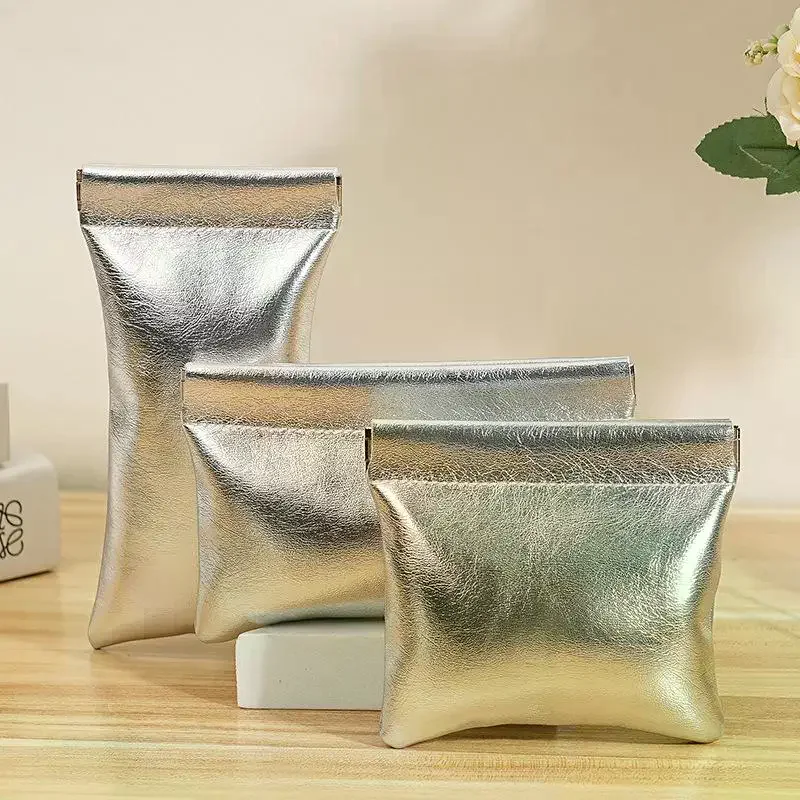 Super Cool Small Silver Wallet Portable Data Cable Storage Bag Snap Automatic Closure Wired Earphone Mini Digital Pouch
