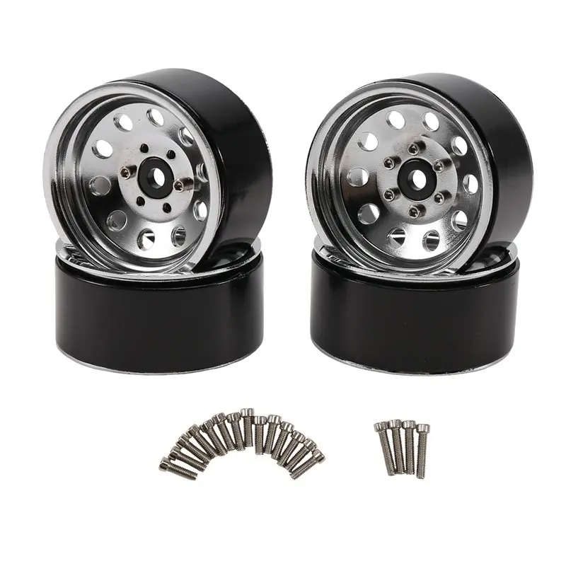 ABUM-4Pcs RC Crawler Zinc Alloy 10 Small Round Hole 1.9 Inch Beadlock Wheel Rim For 1/10 RC Crawler Accessories DRM130S