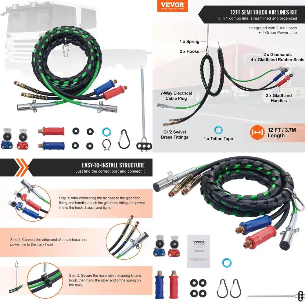

Комплект воздушных линий полугрузовика 12 футов с 2 ручками Glad, воздушными шлангами 3-в-1 и 7-контактной электроприводкой ABS, с 2 ручками Gladhand