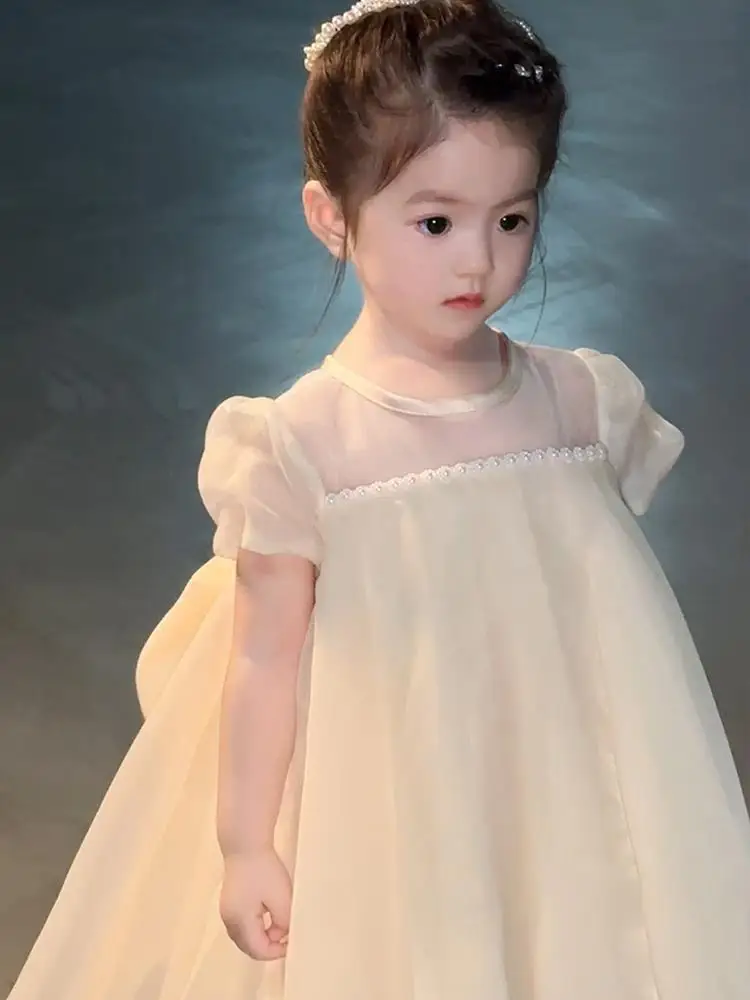 Children's Dress Skirt Light Luxury Niche High-end Girl's First Birthday Princess Dress Toddler One-year-old Dress Spring