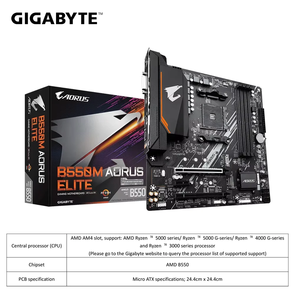 

Материнская плата GIGABYTE B550M AORUS ELITE AMD B550 с разъемом AM4 DDR4 128 ГБ PCI-E 4,0 M.2 SATA III 4000 (OC) МГц USB3.2
