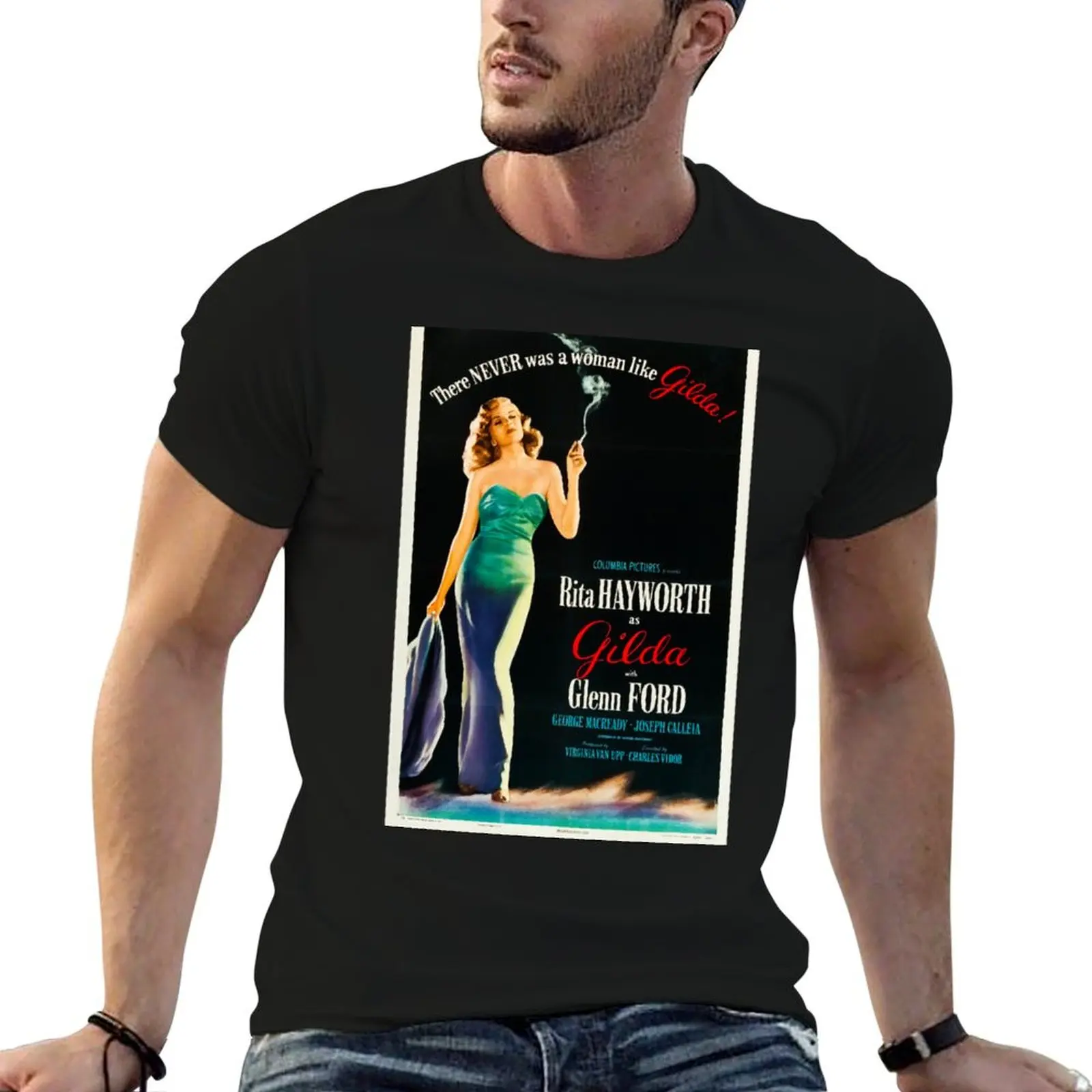 Camiseta com estampa do poster do filme Gilda (1946) com Rita Hayworth, camiseta de anime, camiseta oversized, camiseta com estampa personalizada