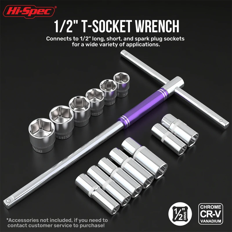 Hi-Spec Extension T-type Hex Wrenches Bike Tools Detachable Handle Torque Wrench Socket Wrench Spanner Hand Repair Tool for Auto