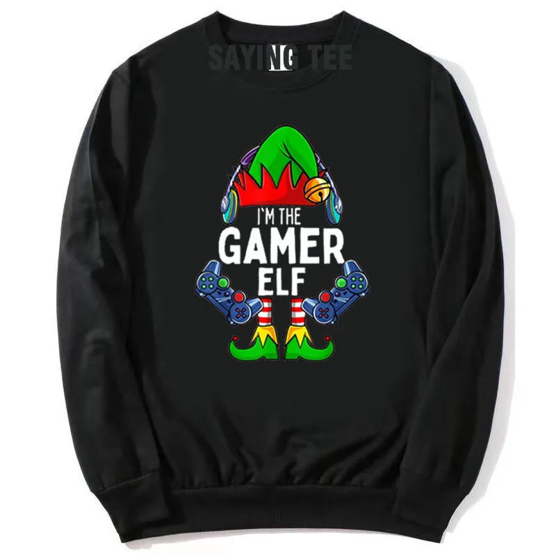 

Gamer Elf Matching Family Christmas Pullower Sweater Long Sleeve T-Shirt Xmas Holiday Video Game Controller Cotton Sweatshirt