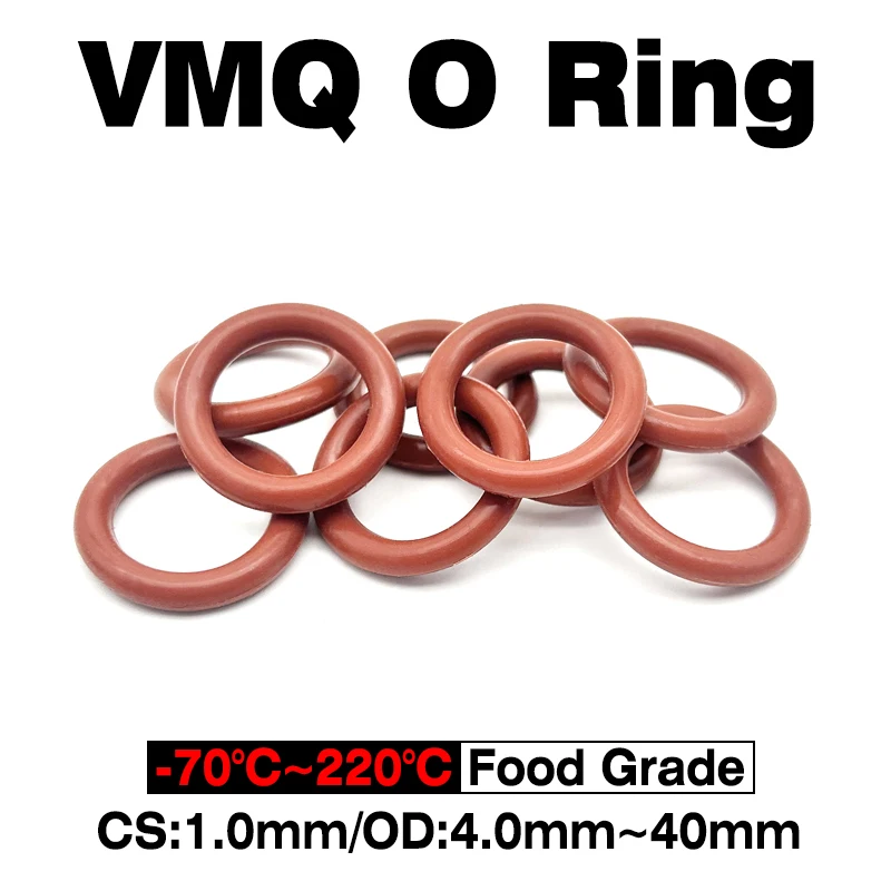 

1000pcs Red VMQ Silicone O-Ring Gaskets CS 1mm Elastic Sealing Rings OD 4-40mm High-Low Temperature Resistant for Industrial Use