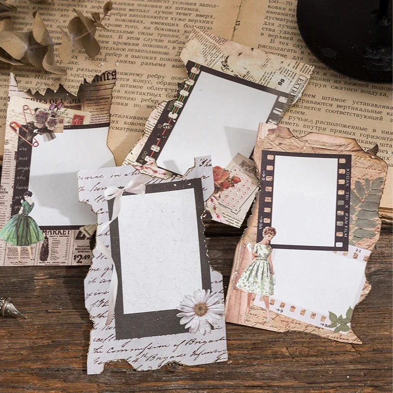 Journamm 60pcs/pack Vintage Materials Message Memo Paper School Collage Stationery DIY Photo Album DIY Scrapbooking Notes Paper