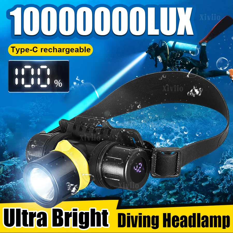 

Перезаряжаемый профессиональный IP68 ультра яркий налобный фонарь 10000000LM фонарик для дайвинга водонепроницаемый подводный фонарь