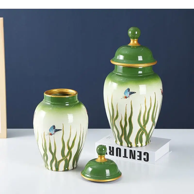 Landscape Ink Painting Ginger jar Ceramic Storage Jars with Lids Tea Caddy Desk Decoration Porcelain Vase Flower Arrangement