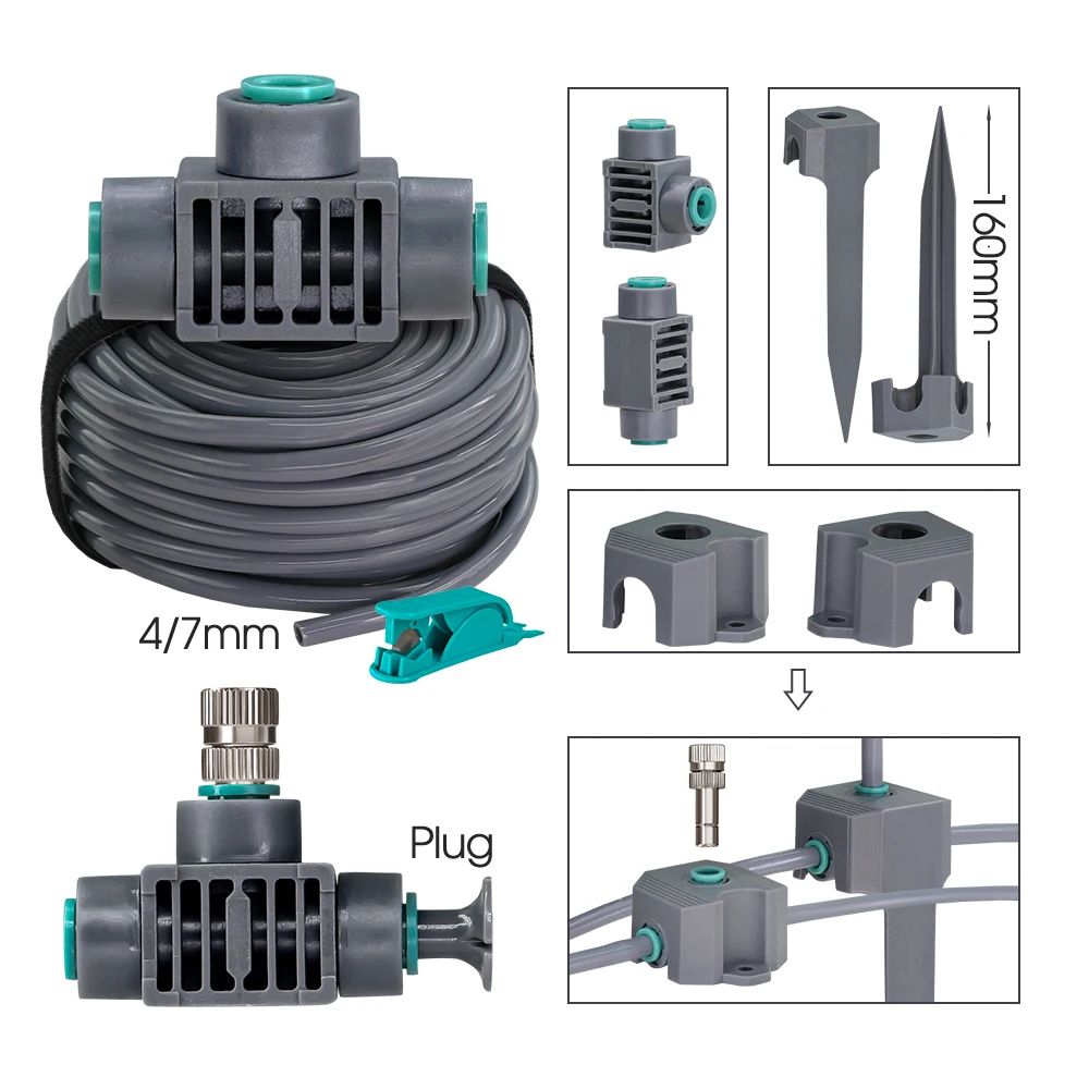 Niskie ciśnienie 0.2MM dysza do mgiełki szybko wciskany Anti-Drip mgła Spray nawilżający opryskiwacz 1/4 \'\'wąż Push-fit kołek