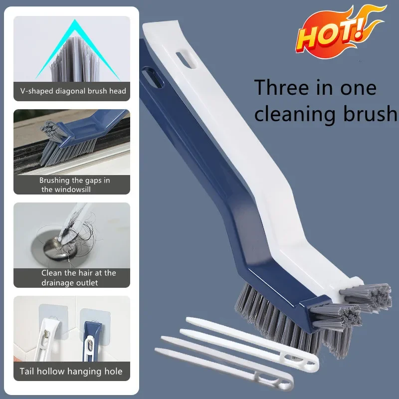 1/2/4PCS Multi Functional Three in One Long Handle Cleaning Brush Bathroom Floor Groove Cleaning Brush Plastic Bristle Gap Brush