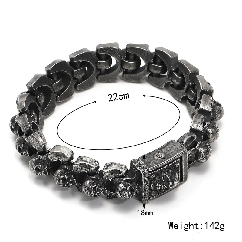 Fashion Vintage 316L Stainless Steel Skull Bracelet for Men Boy Punk Hip Hop Skull Bangles Biker Accessories Jewelry Wholesale