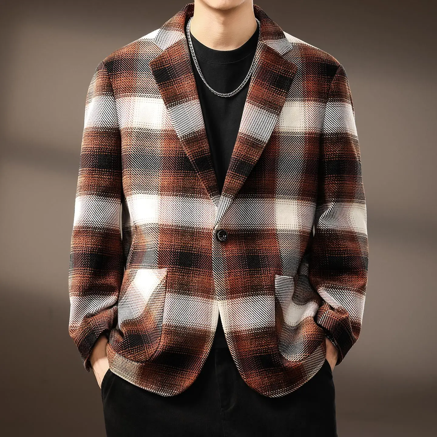 

High-end casual plaid commuter suit for men's autumn everything design loose Korean patchwork contrasting color coat