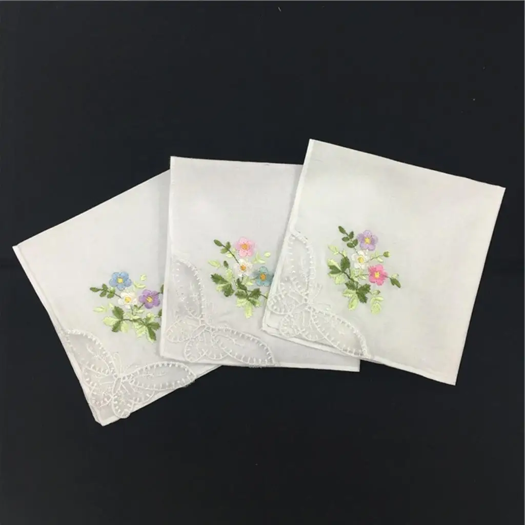12Pieces Embroidered Lace Women Washable Pocket Square Hanky Wedding Mother Lace Hankie Kerchiefs Towel cm
