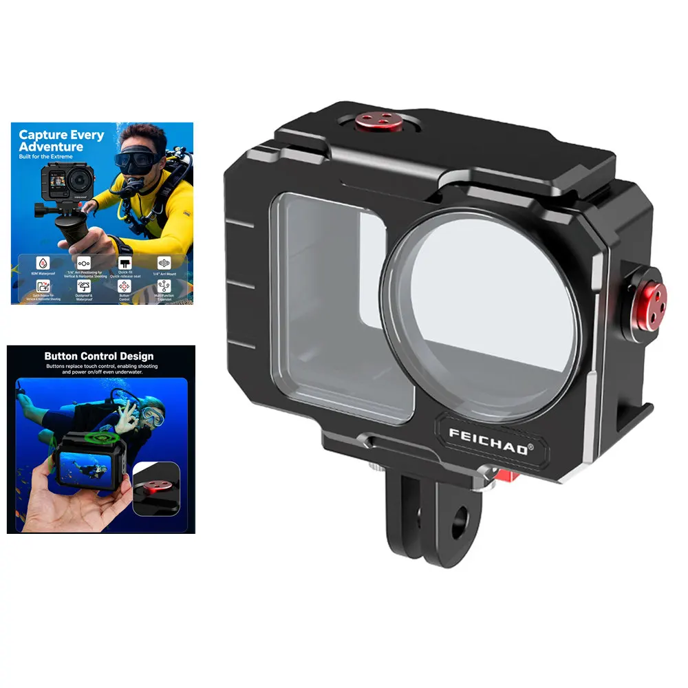80M Underwater Diving Aluminum Case Button Control for DJI Osmo Action 6 Waterproof Protective Housing Cage w 1/4