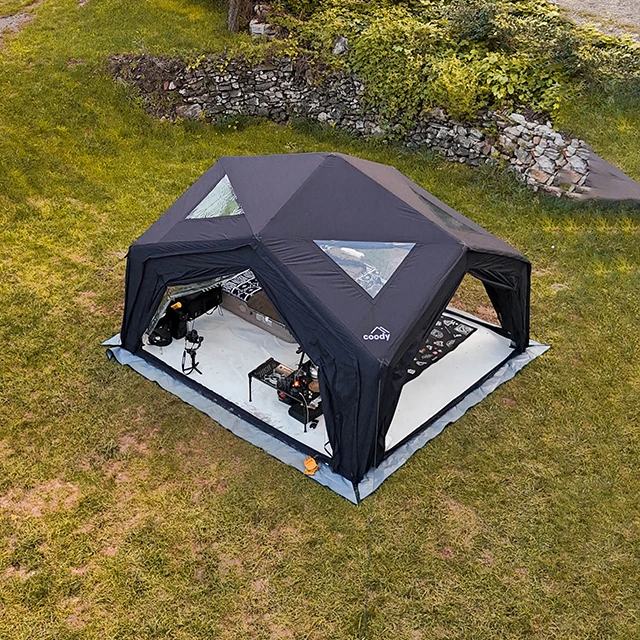Black Coody Hub Station Air Tent Portable Waterproof Folding Inflatable Tent For 3-5 People Outdoor Travel Camping