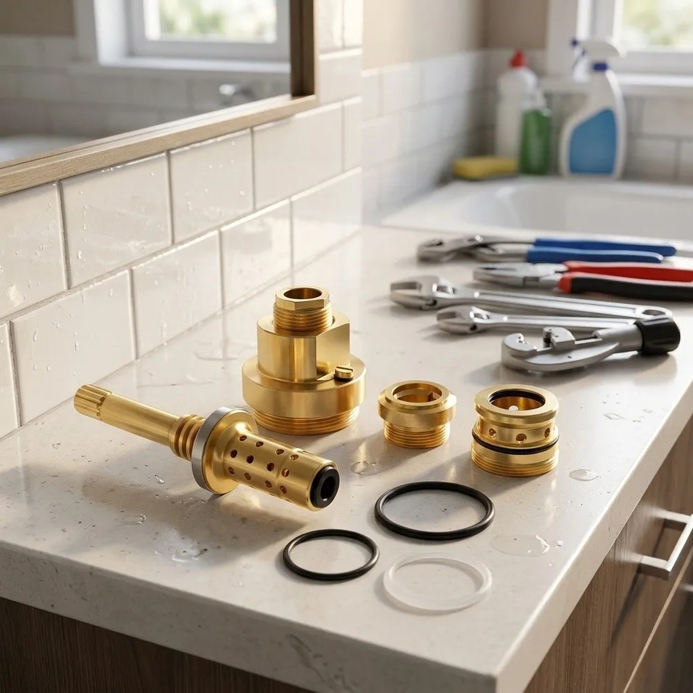 Shower Valve Repair Kit for Temptrol Systems Featuring Solid Brass Diverter Cartridge TA 10 Spindle TA 4 Seats and for T 12A Cap