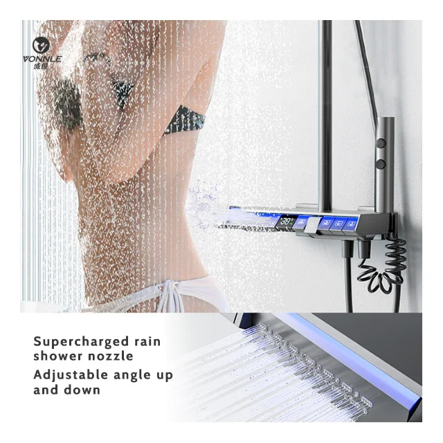 Stainless Steel Single Handle Shower Faucet System with Jet Massage Soft Spray Patterns Modern Bathroom Shower Set