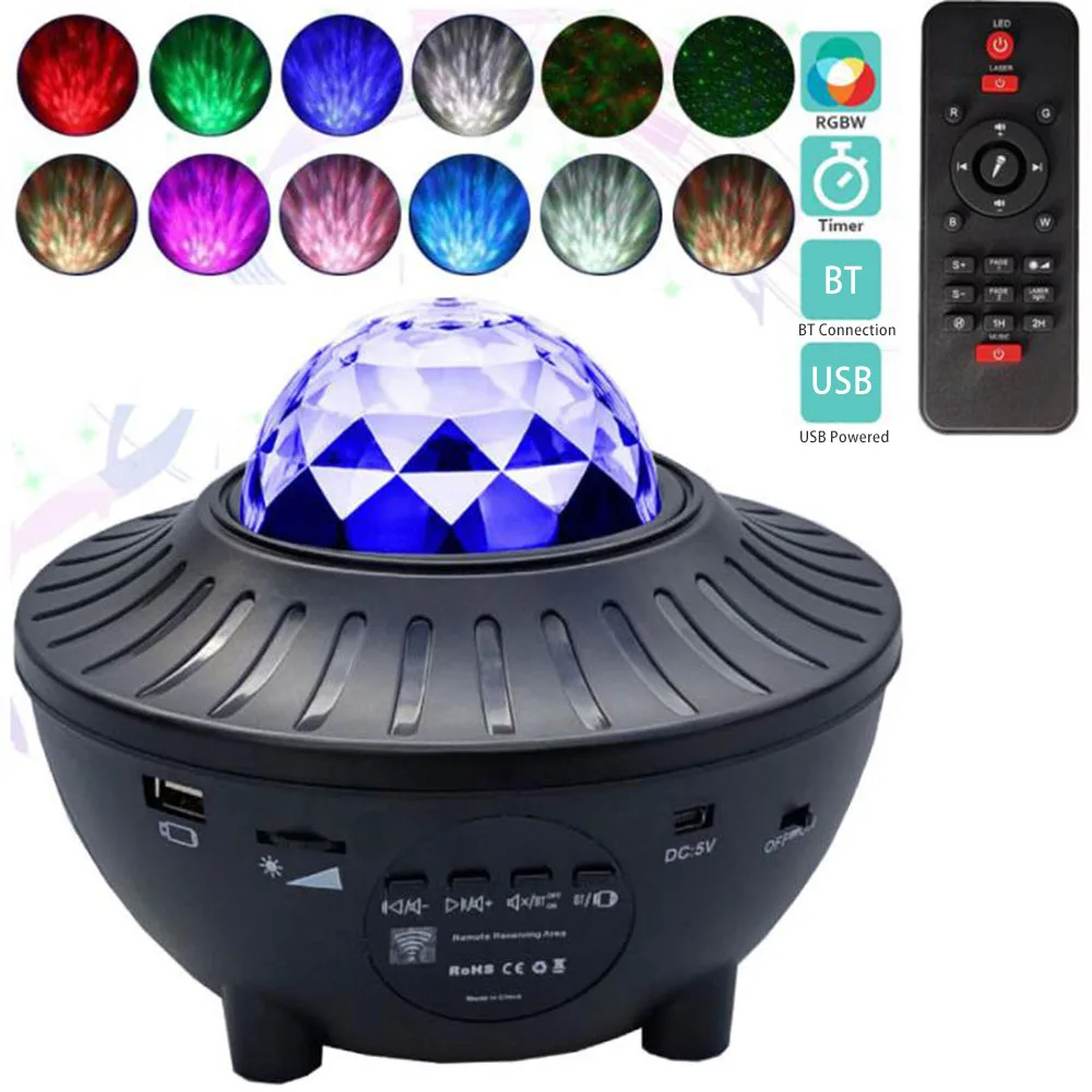 LED Star Projector Night Light Galaxy Starry Night Lamp Ocean Wave Projector With Music BT Speaker Remote Control For Kid