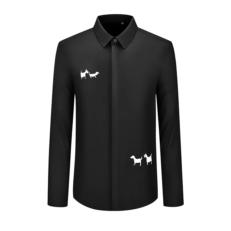 Camisa de Manga Larga con Bordado de Perro Salchicha de Marca, Camisas de Vestir Casuales para Hombre, Camisas para Fiestas Sociales, Banquetes, Ropa para Hombre