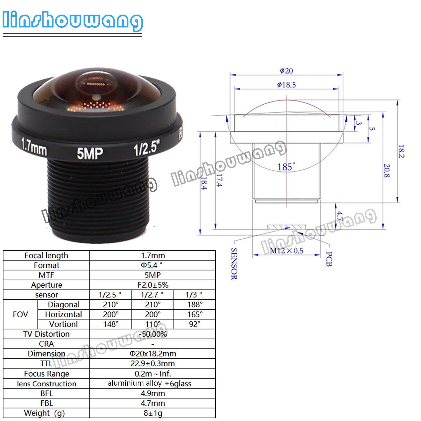 M12 Fisheye Lens 1.7mm 210-Degree 5 Megapixel 1/2.5 Wide-Angle Surveillance Industrial Lens Suitable for Hikvision Allied Vision Avt Basler Basler
