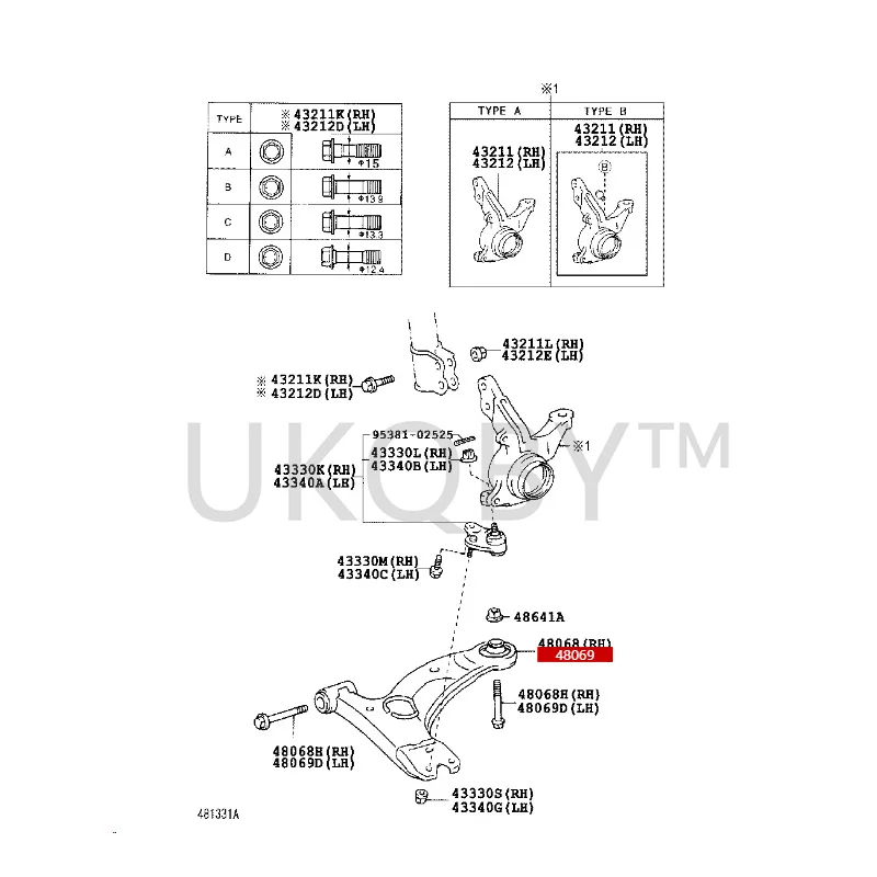 4806912290 4806902230 To yo ta  Corolla Left front suspension No.1 lower arm sub assembly