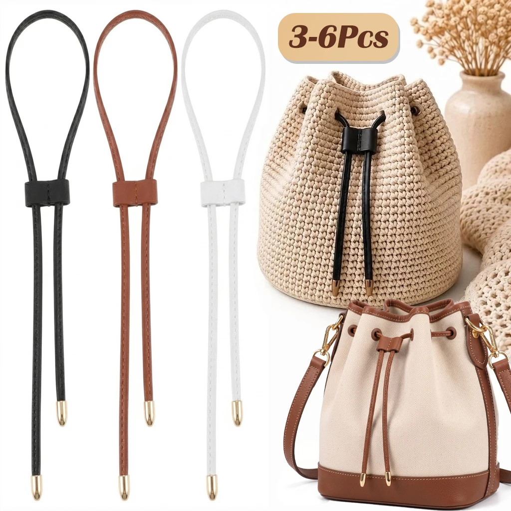 3-6Pcs PU Leather Drawstring Pull String Detachable Bucket Bag Strap Replacement Cord Backpack Accessories Slide String DIY Bag