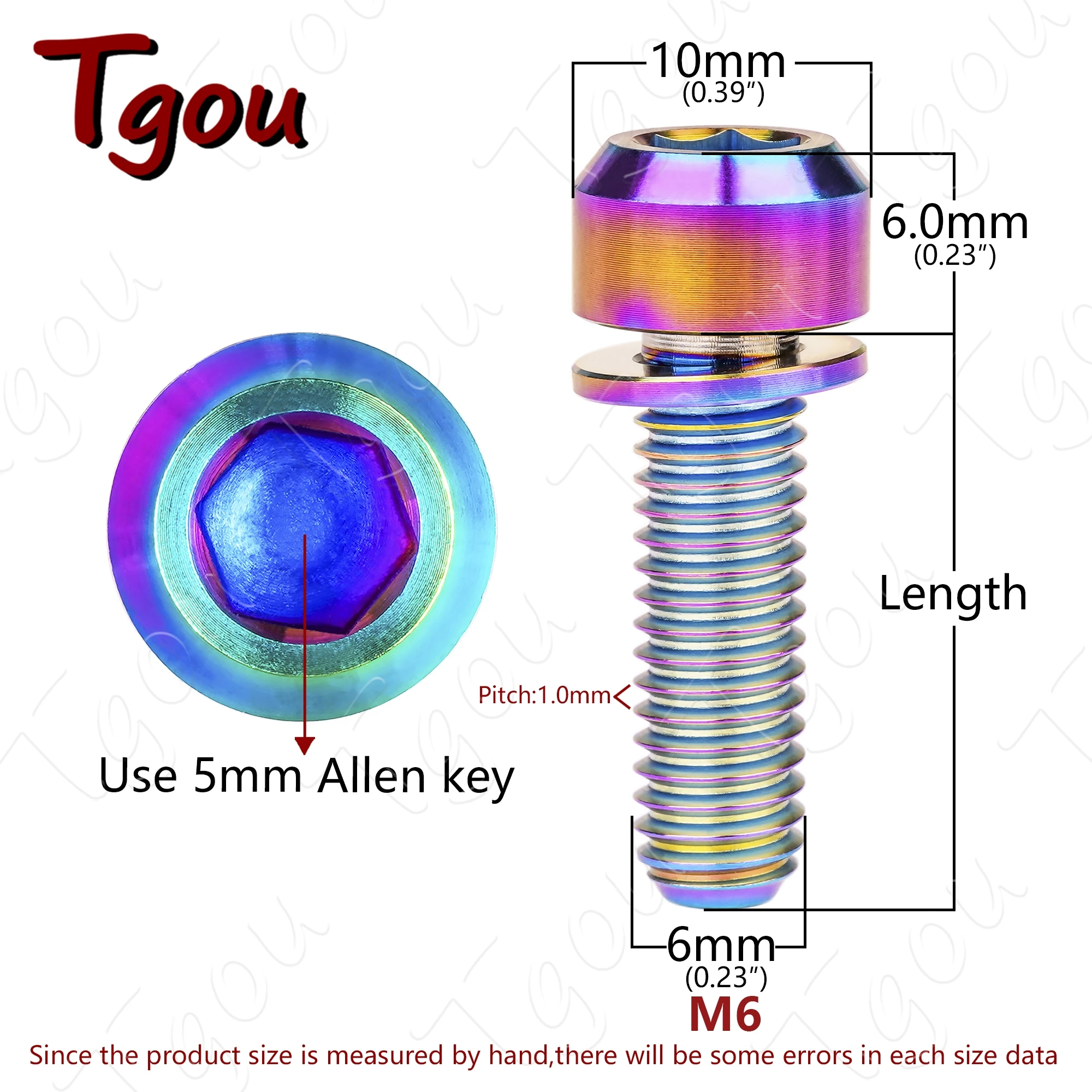 Tgou Titanium Bolt M6x16/18/20/25/30/35mm Hex Head with Washer Screw for Bicycle Disc Brake Stem Clamp