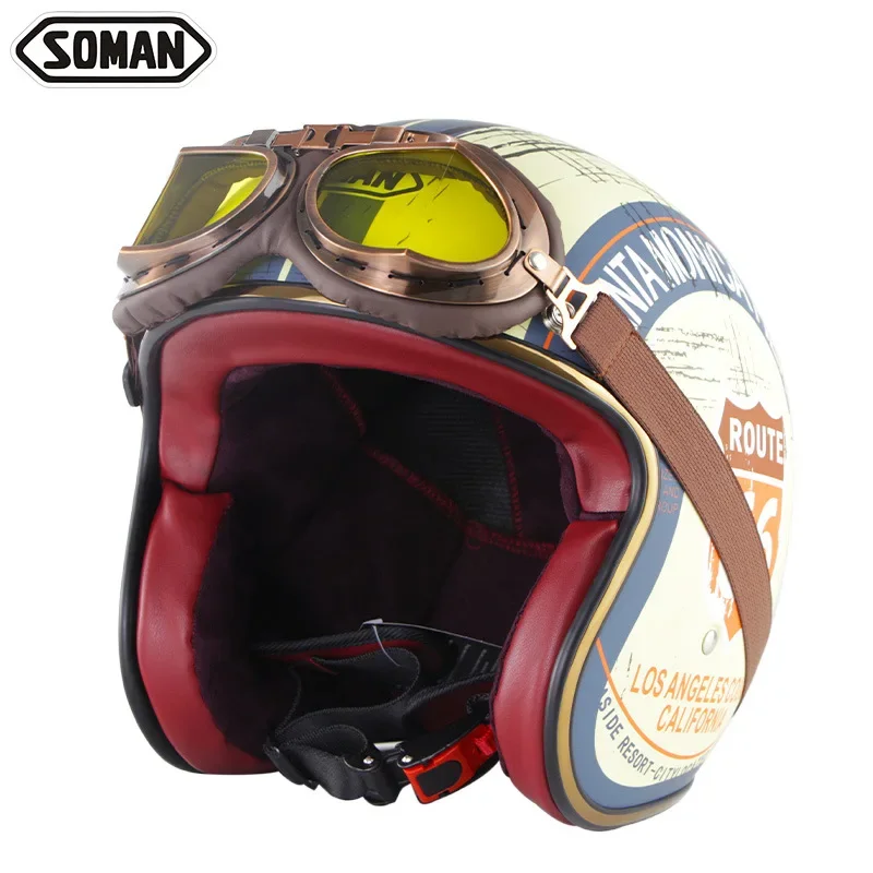 

Soman Motorhelm Vintage Vespa Cacapete Casco Casque Para Retro Moto Casco 3/4 Open Helm Dot Goedgekeurd Motocicleta