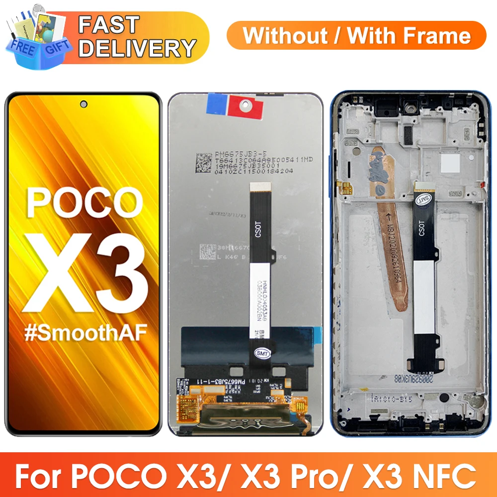 6.67\'\' Poco X3 Pro Display Screen, for Xiaomi Poco X3 Lcd Display Digital Touch Screen with Frame for Poco X3 NFC Replacement