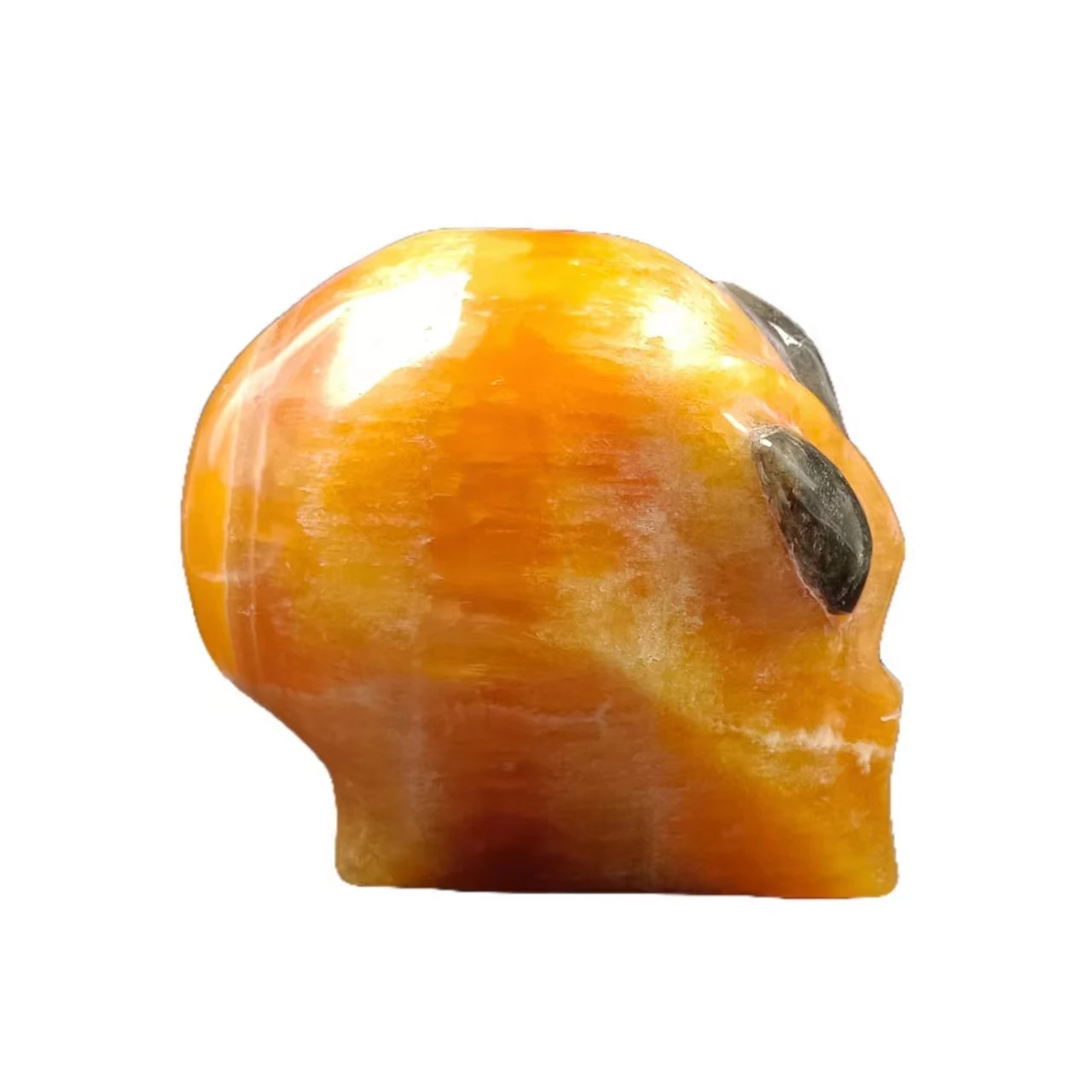 Natural Crystal Orange Calcite Alien Skulls Labradorite Eye Healing Gemstone Halloween Collectible Fine Art Sculpture