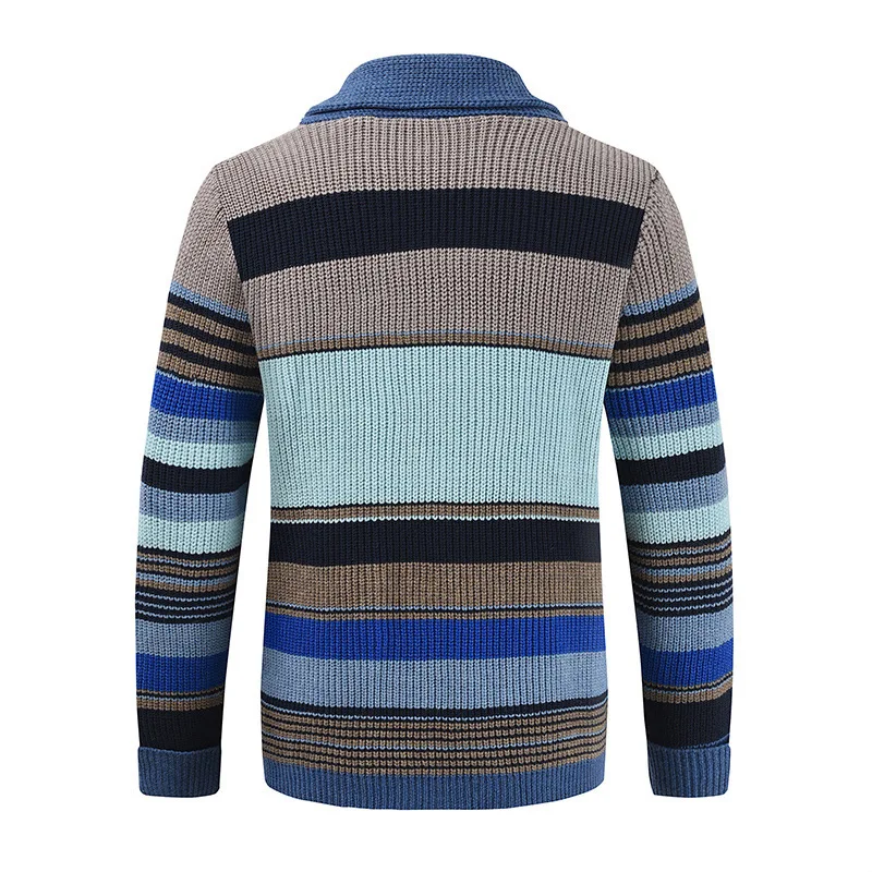 Herren Schalkragen Strickjacke Herbst Winter Farbblock Gestreifter Pullover Vintage Knopfleiste Lässige Lose Oberbekleidung Für M – Detail 9