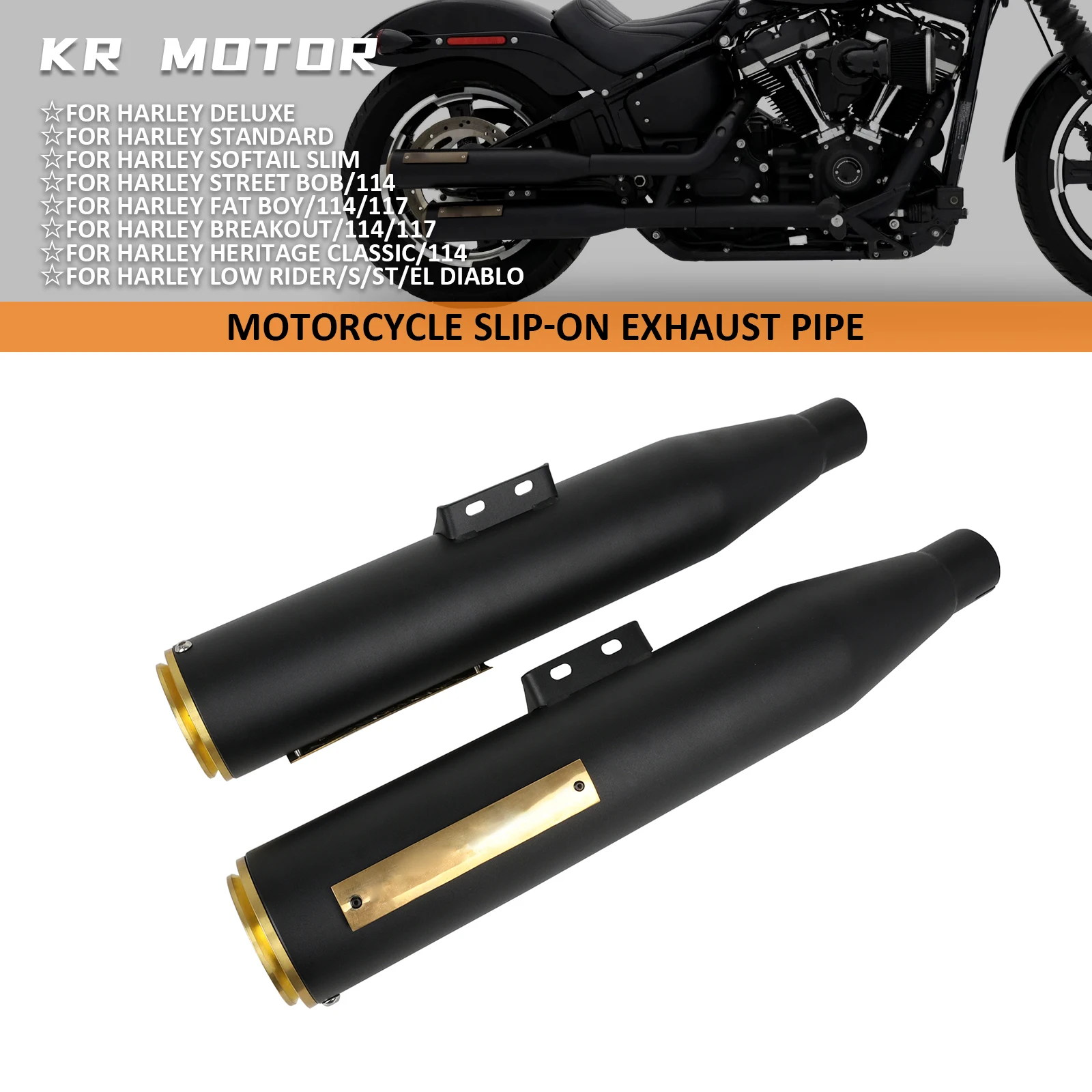 

Motorcycle Slip-on Exhaust Pipe Muffler For Harley Softail Street Bob Low Rider Breakout Fat Boy Heritage Classic Deluxe 2018-24