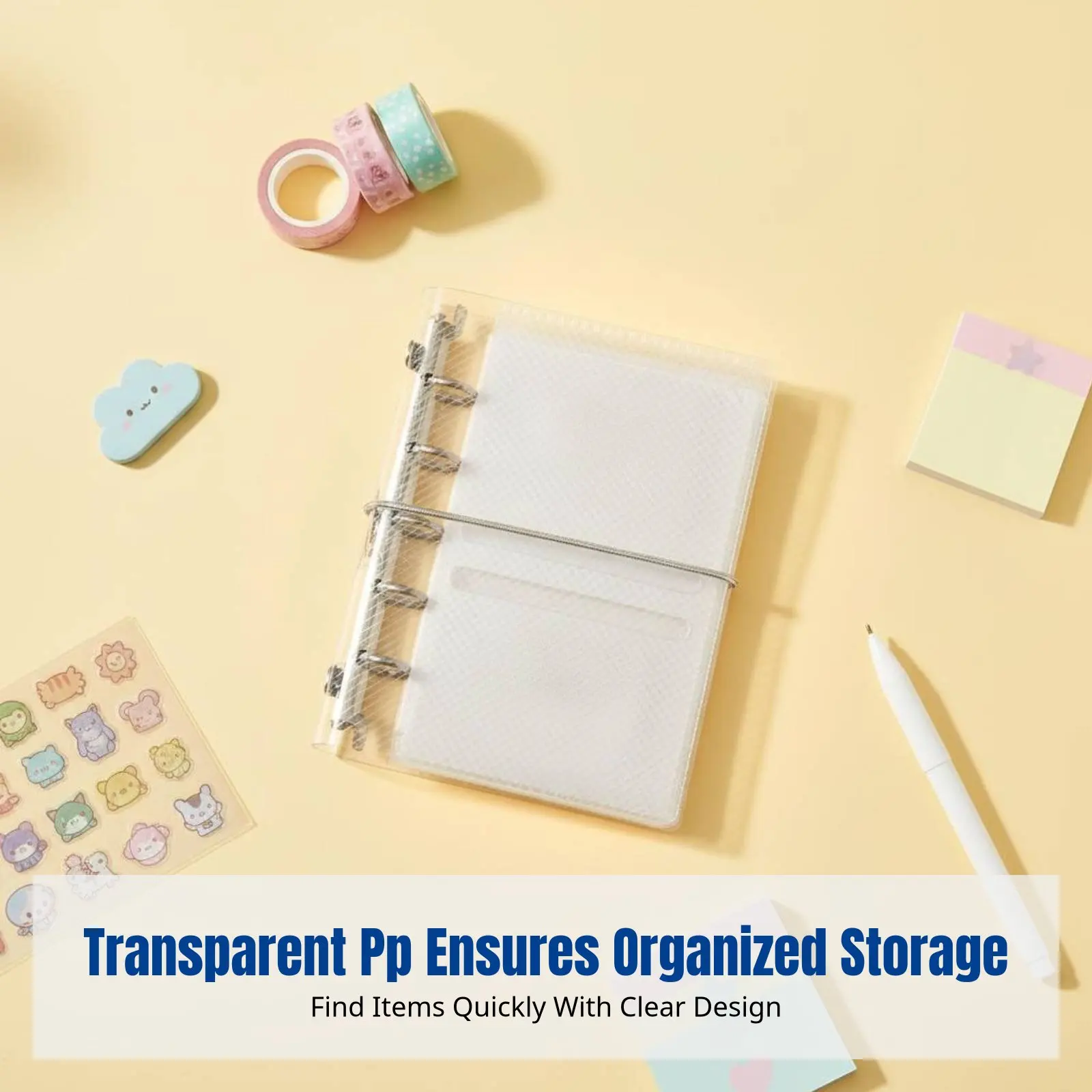 Transparent PP Trifold Binder Cover, compact A6 Mini Refillable Notebook, DIY Holder, Customizable, Portable