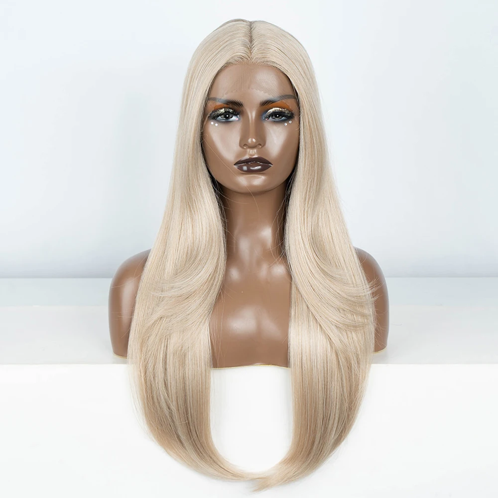 Synthetic Lace Front Wig  Straight part Baby hair Layered Wig Blonde  Wigs For Women With Bang Cosplay Wig synthetic Lace Wig