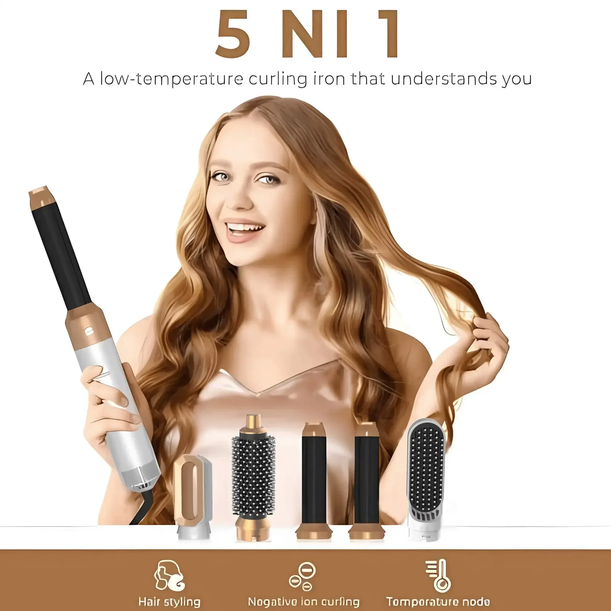 5 In 1 Hair Dryer Comb Set Professional Hot Air Styler For Hair Curling Straightening And Volumizing At Home hair curler image 3