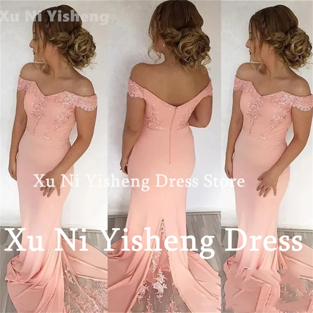 Neue rosa Ballkleid Spitze Applikationen formelle Abendkleid Satin Meerjungfrau besonderen Anlass Kleid Brautjungfer Kleid Hochzeits kleid