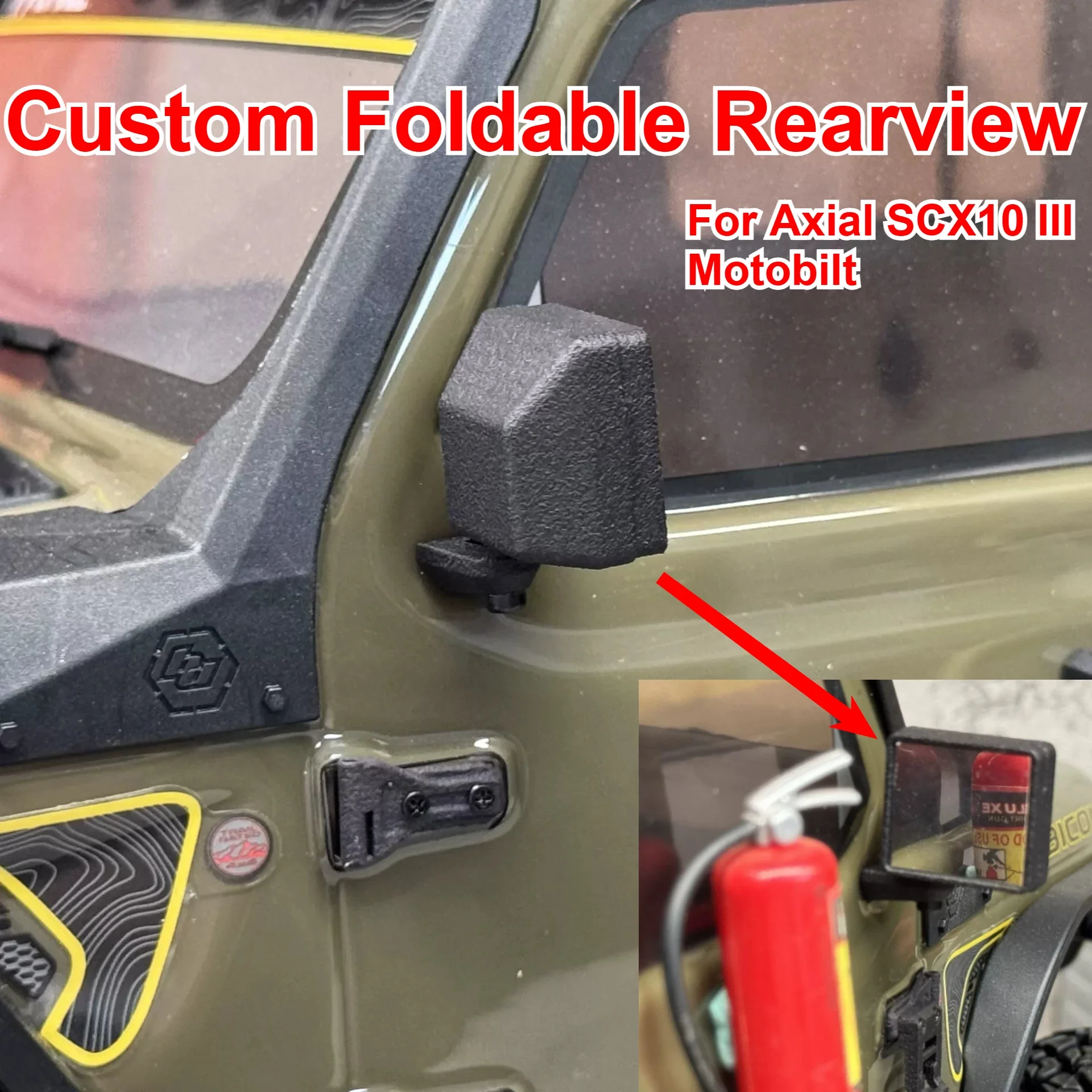 1/10 RC Car Foldable Rearview Mirror with Simulated Lens Custom Model Number For Axial SCX10 III Motobilt Decor Upgrade Parts