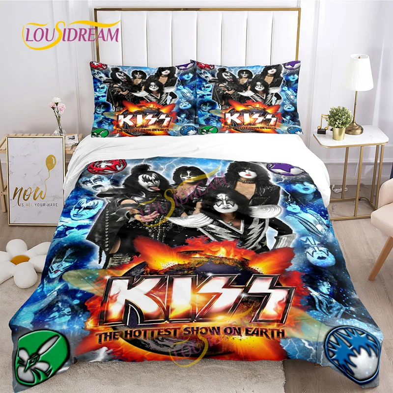 3D printed customizable bedding set duvet set Stylish Kiss Band design Soft full size comfortable Pillowcase quilt cover